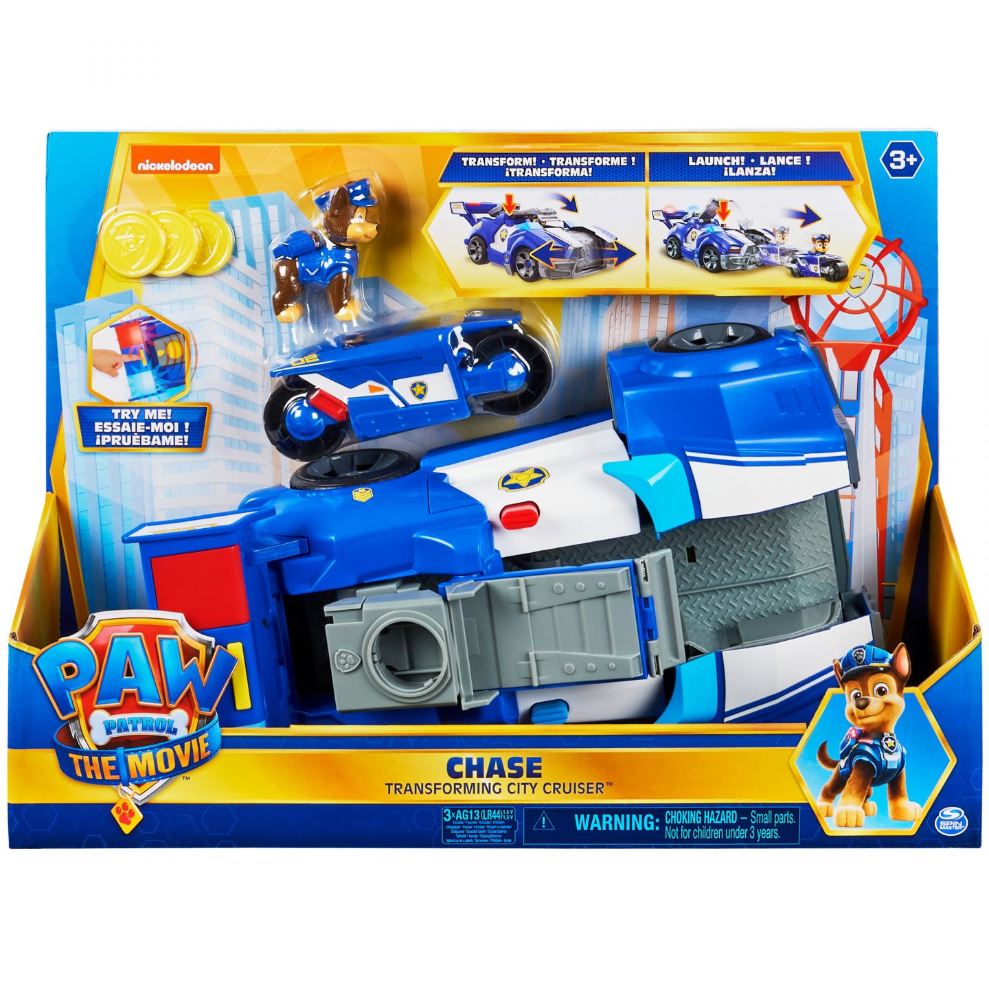 PAW Patrol De Film - 2-in-1 Transformerende Politieauto & Motor van Chase - actiefiguur en speelgoedauto met motor - licht en geluid PAW Patrol De Film - 2-in-1 Transformerende Politieauto & Motor van Chase - actiefiguur en speelgoedauto met motor - licht en geluid